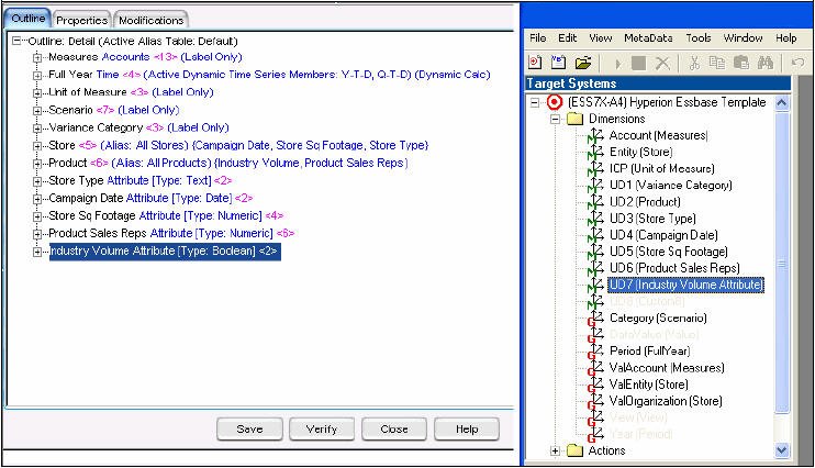 The image shows an example of the Essbase Oultline screen and FDM Workbench screens open simultaneously as described in the text preceding and following the image.